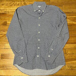 Ledbury Mens Blue Guitar Pattern Long Sleeve Button Down Shirt Size Medium